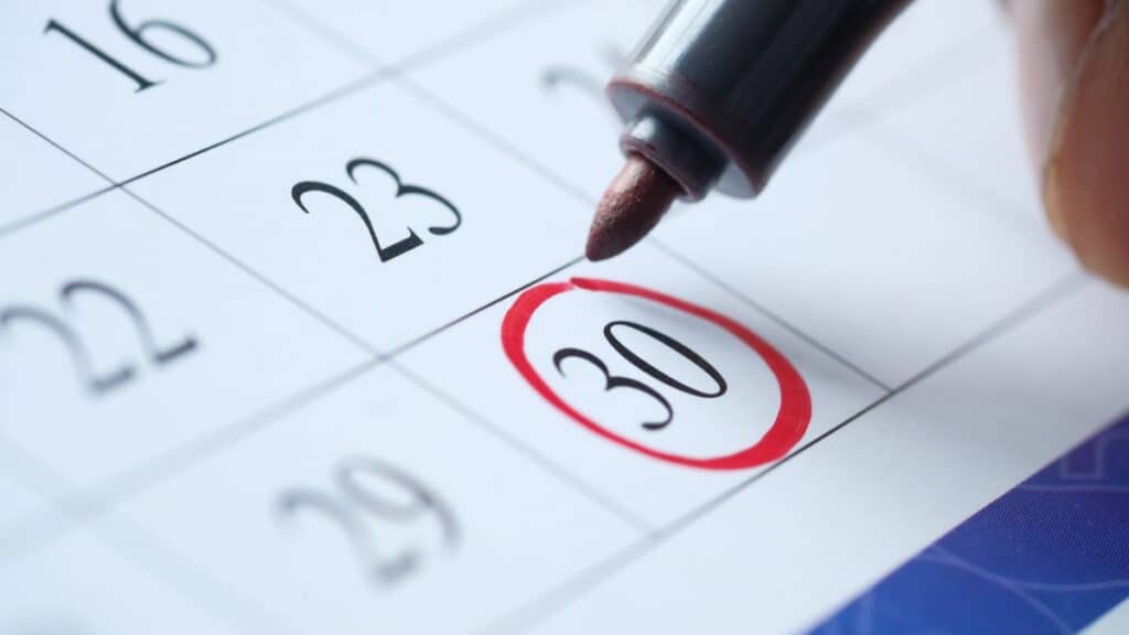 Calendrier avec date marquée – Illustration de la planification d’une mission drone avec INSPIDRONE